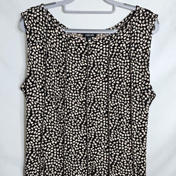 FOREVER 21 Fit & Flare Dress BLACK w TAN COFFEE BEAN Polka Dot size XL P Preppy - Picture 3 of 7